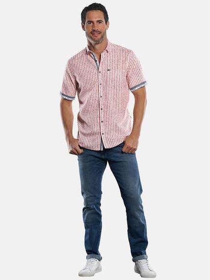 engbers Herren Gestreiftes Kurzarmhemd mit Kontrastdetails Signalrot 29891 engbers Herren Gestreiftes Kurzarmhemd mit Kontrastdetails Signalrot 29891