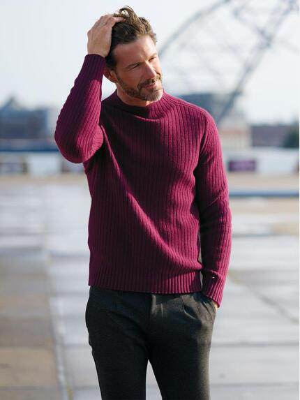 emilio adani Herren Strickpullover mit Stehkragen Magenta 39718