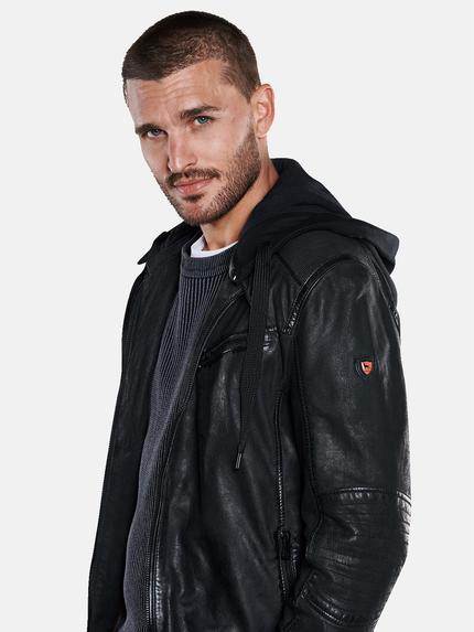 emilio adani Herren Lederjacke mit abnehmbarer Kapuze Schwarz 33304 emilio adani Herren Lederjacke mit abnehmbarer Kapuze Schwarz 33304