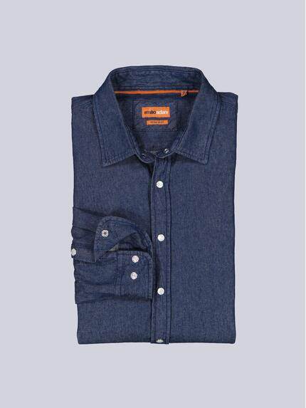 emilio adani Herren Jeans-Overshirts mit Druckknöpfen Saphirblau 40928