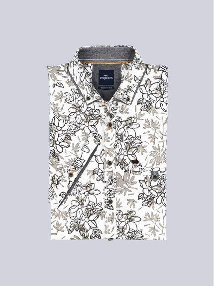 engbers Herren Kurzarm-Hemd gemustert Hellgrau 38777