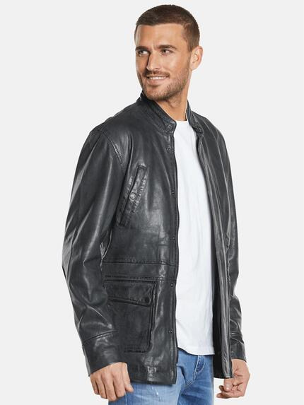 emilio adani Lederjacke slim fit Dunkelgrau