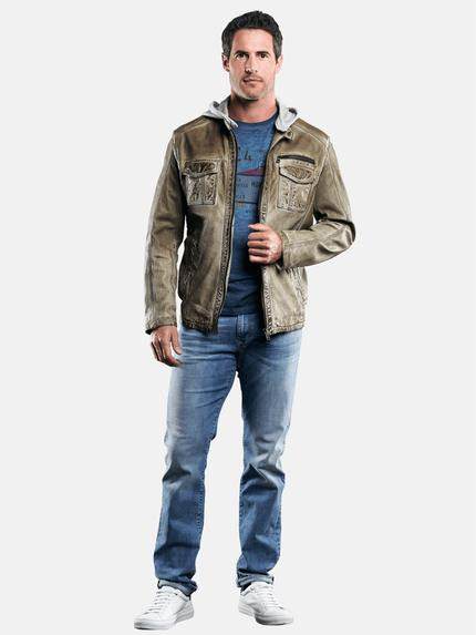engbers Herren Lederjacke mit abnehmbarer Kapuze Khaki 29064 engbers Herren Lederjacke mit abnehmbarer Kapuze Khaki 29064