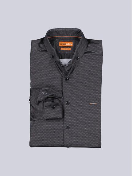 emilio adani Herren Langarm-Hemd gemustert Schwarz 39604