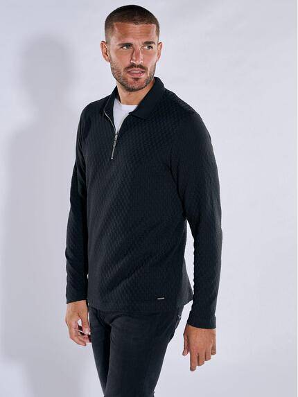 emilio adani Polo-Shirt langarm strukturiert Schwarz