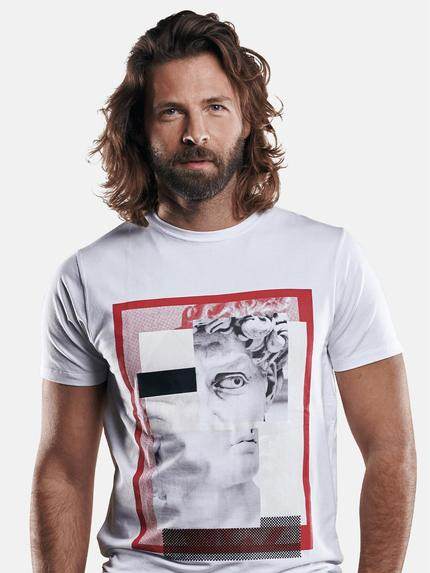 emilio adani Herren Bio-Baumwoll-T-Shirt mit Print Weiß 29175