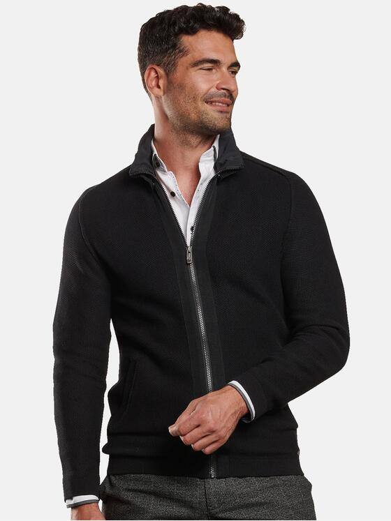 engbers Herren Cardigan mit herausnehmbarer Kapuze Schwarz 32385