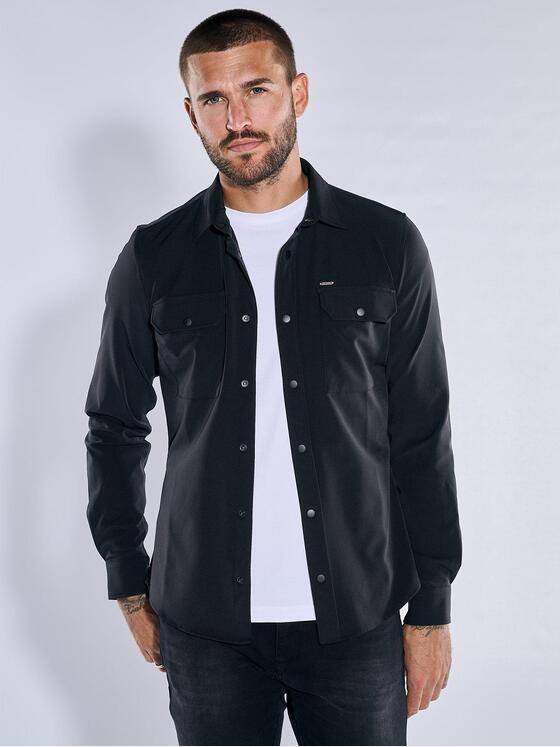 emilio adani Herren Overshirt slim fit Schwarz 37772