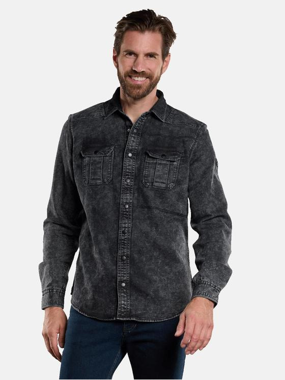 engbers Herren Langarm-Hemd  aus Sweatmaterial Blau 34101