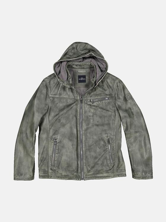 engbers Herren Lederjacke mit abnehmbarer Kapuze Grün 34494
