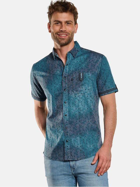 engbers Herren Kurzarm-Hemd gemustert Tuerkis 33039