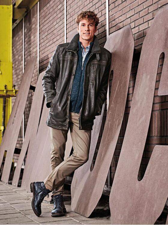 engbers Herren Lange Lederjacke Anthrazit 30753