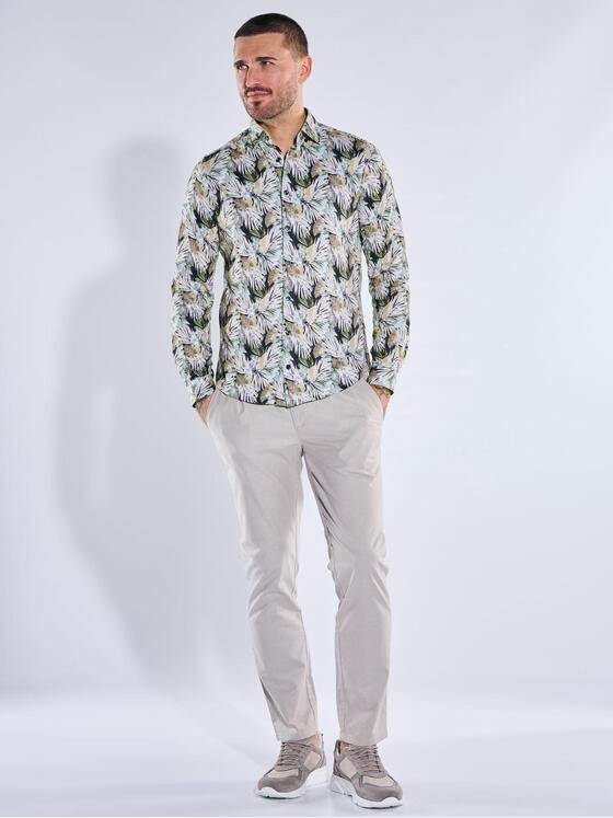 emilio adani Herren Jerseyhemd mit tropischem Print Beige 40566