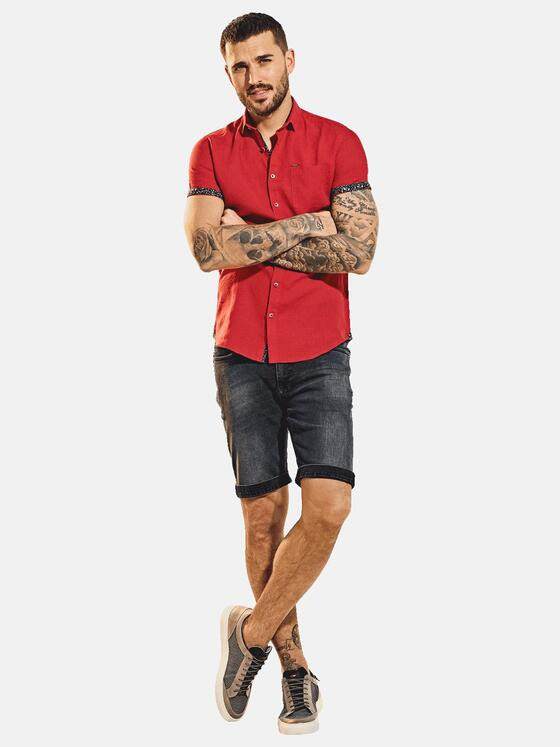 emilio adani Herren Kurzarm-Hemd aus Leinenstoff Rot 31671