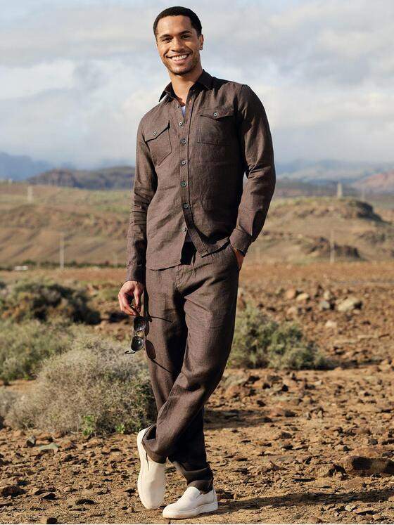 emilio adani Herren Hemd uni Dunkelbraun 40344