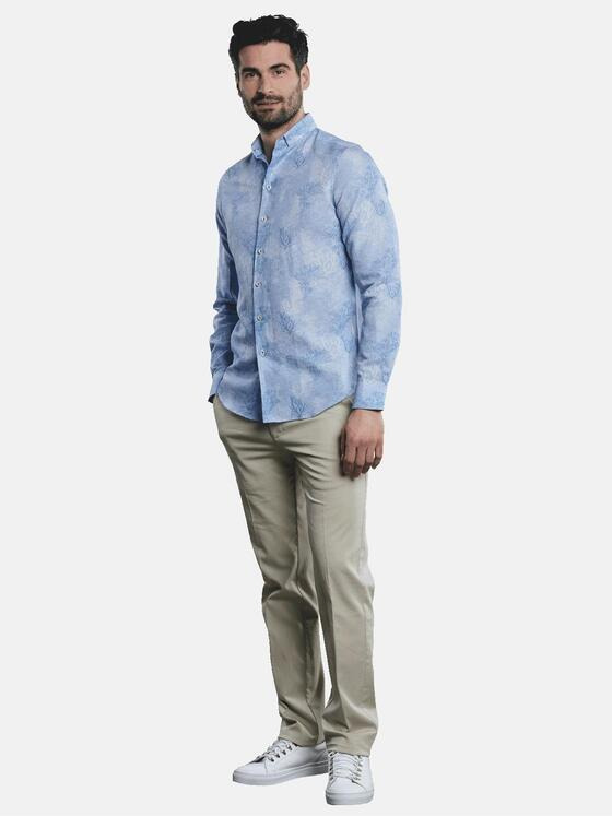 ENGBERS GERMANY Herren Langarm-Hemd aus Leinen Blau 31643