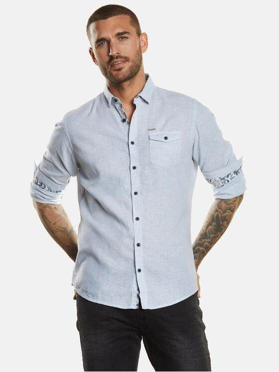emilio adani Herren Langarm-Hemd mit Leinenanteil Blau 34247