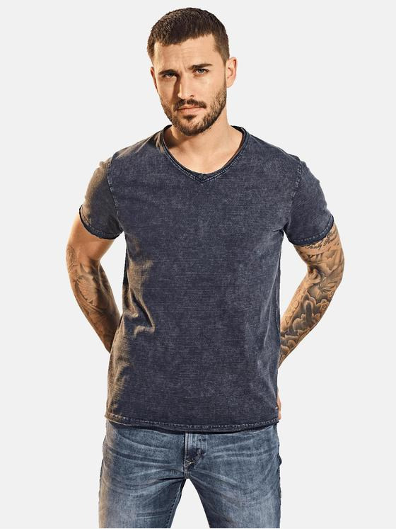 emilio adani Herren T-Shirt V-Neck strukturiert Blau 31570