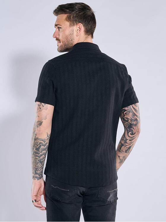 emilio adani Herren Kurzarm-Hemd gestreift Schwarz 38524