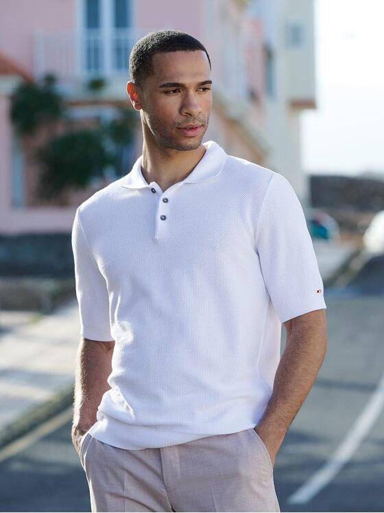 emilio adani Herren Strick Polo-Shirt Weiß 38955