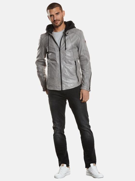 emilio adani Herren Lederjacke mit abnehmbarer Kapuze Grau 34219
