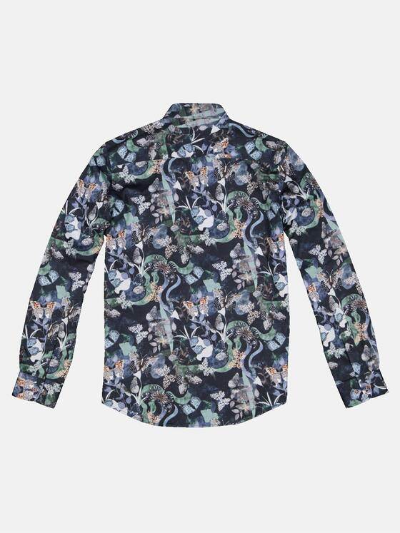 emilio adani Herren Langarm-Hemd mit All-Over-Print Grau 33338