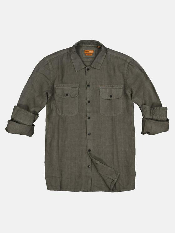 emilio adani Herren Langarm-Hemd im Overshirt Design Grün 32622