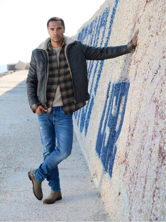 emilio adani Herren Lederjacke mit Umlegekragen Grau 39276