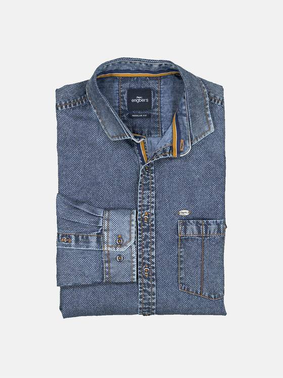 engbers Herren Langarm-Hemd in Denim-Optik Blau 35326