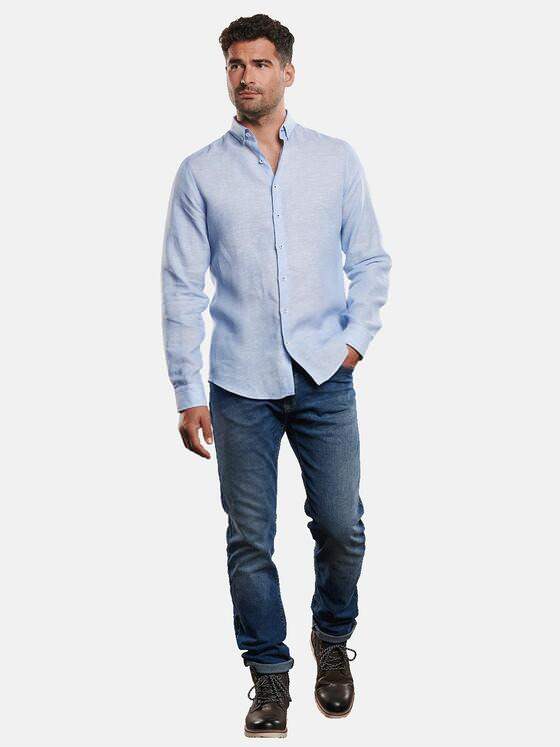 ENGBERS GERMANY Herren Button-Down-Hemd aus Leinengewebe Hellblau 31517