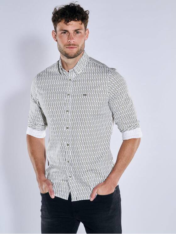 emilio adani Herren Langarm-Hemd gemustert Naturweiss 39206