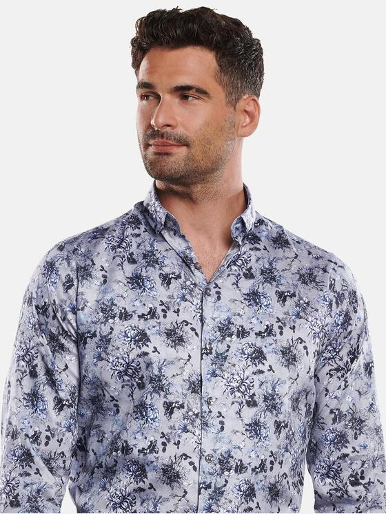 ENGBERS GERMANY Herren Florales Langarmhemd Saphirblau 30940