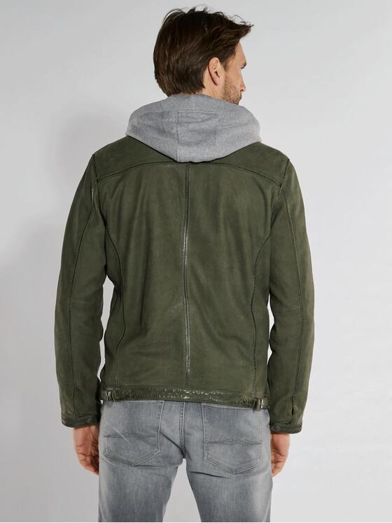 engbers Herren Lederjacke mit Kapuze Dunkelgruen 36170