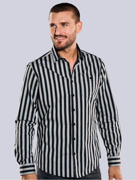 emilio adani Herren Langarm-Hemd gestreift Schwarz 35215