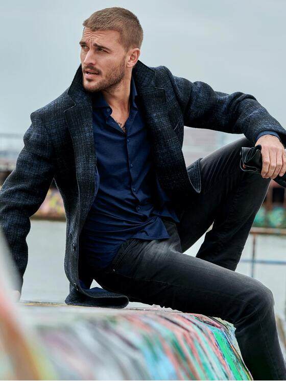 emilio adani Herren Mantel mit Glencheck-Muster Blau 32246