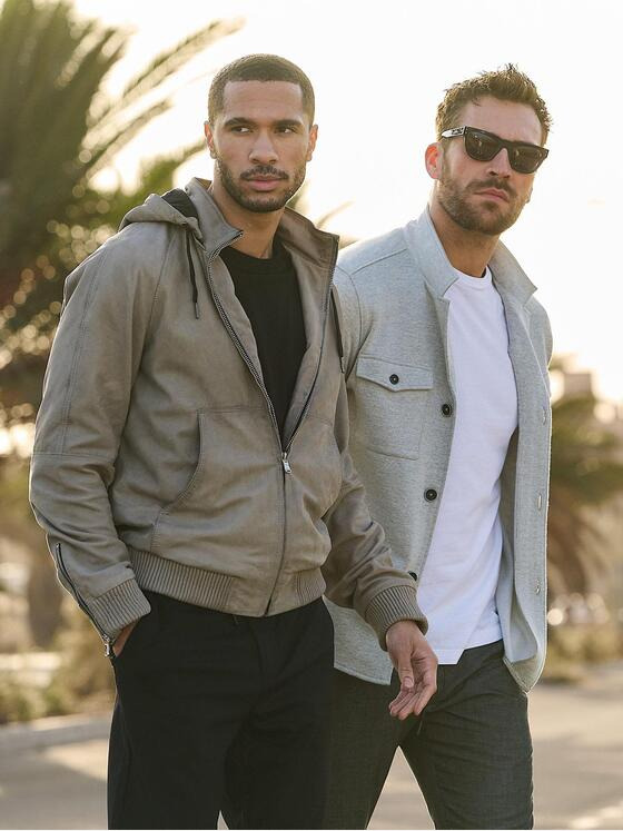 emilio adani Herren Lederjacke mit abnehmbarer Kapuze Beige 36516