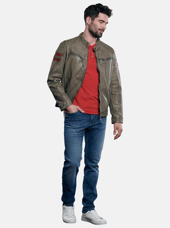 engbers Herren Lederjacke im Bikerstyle Grün 31033