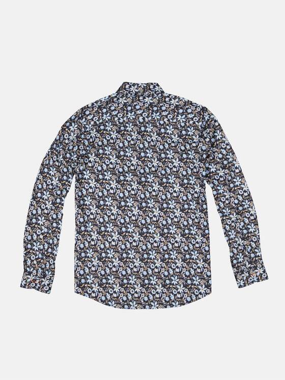 emilio adani Herren Langarm-Hemd gemustert Blau 33651
