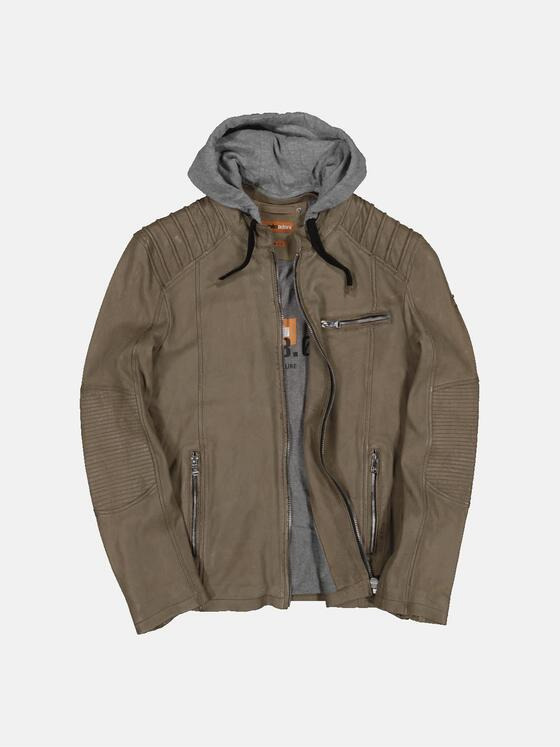 emilio adani Herren Lederjacke mit abnehmbarer Kapuze Gelb 34222