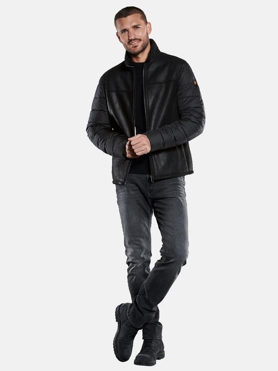 emilio adani Herren Lederjacke aus Materialmix Schwarz 33527