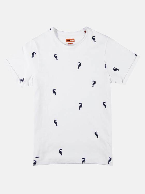 emilio adani Herren Printshirt Bio Baumwolle Weiß 27694