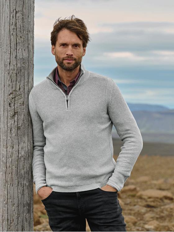 engbers Herren Pullover mit Stehkragen Grau 35555