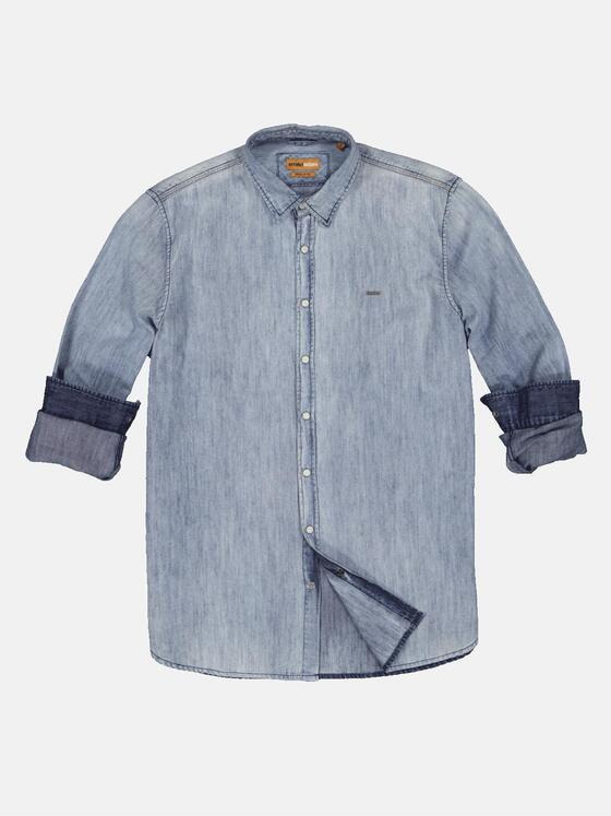 emilio adani Herren Langarm-Hemd strukturiert Blau 34259