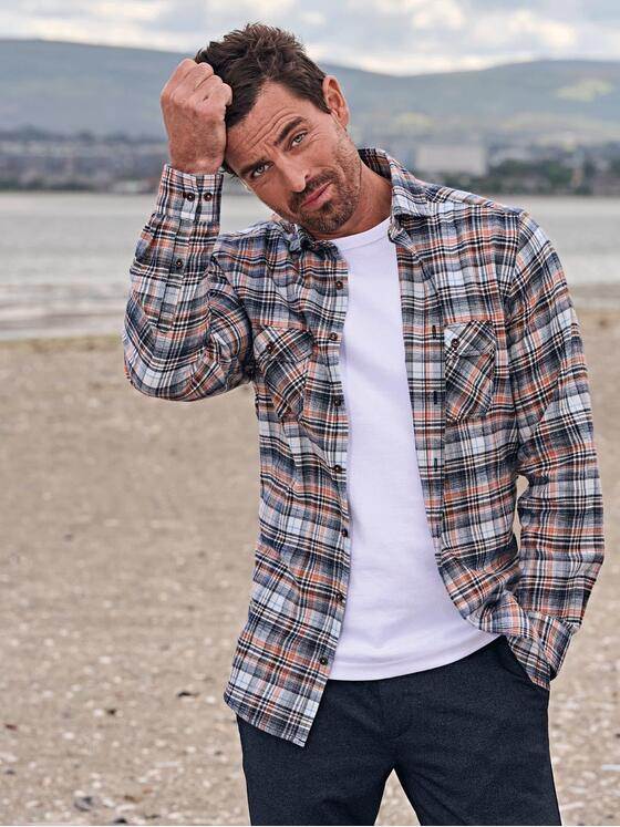 engbers Herren Langarm-Hemd im Overshirt-Design Orange 33709