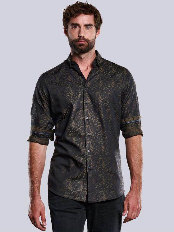 ENGBERS GERMANY Herren Langarm-Hemd gemustert Schwarzbraun 33797