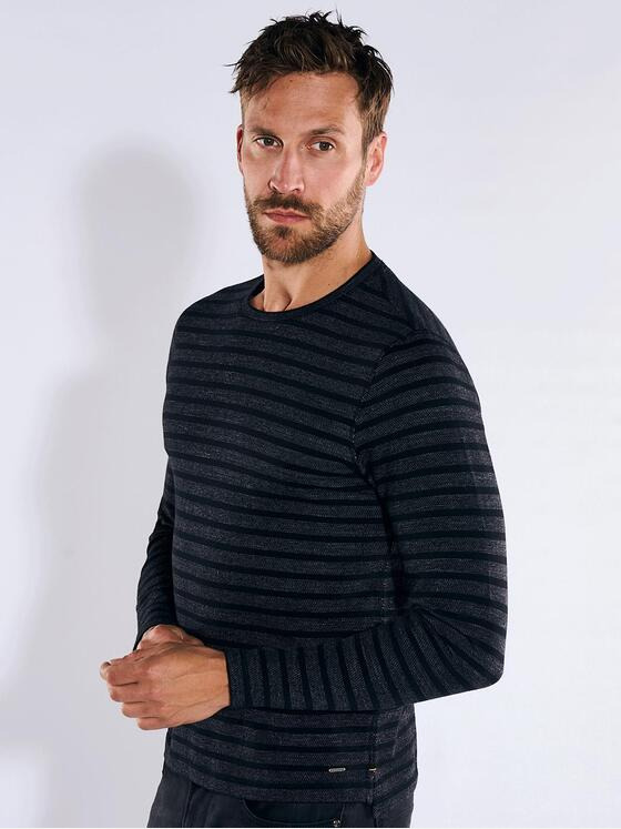 emilio adani Herren Langarm-Shirt gestreift Schwarz 36193