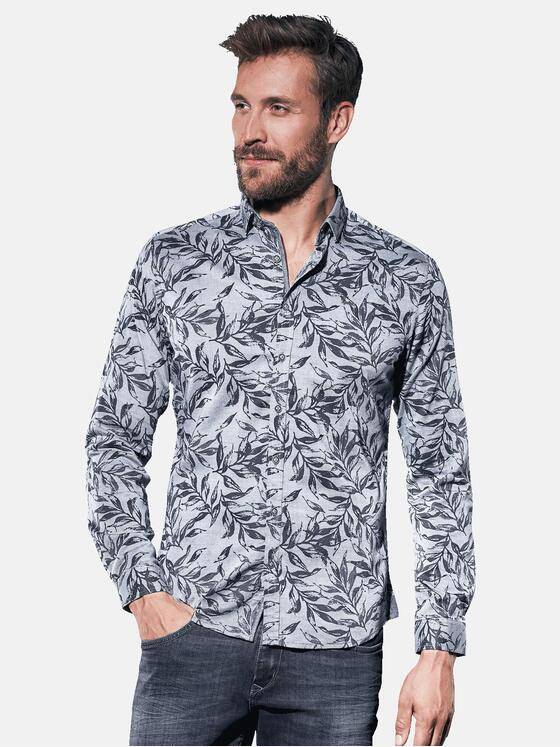emilio adani Herren Langarmhemd mit Floralprint Blau 30869