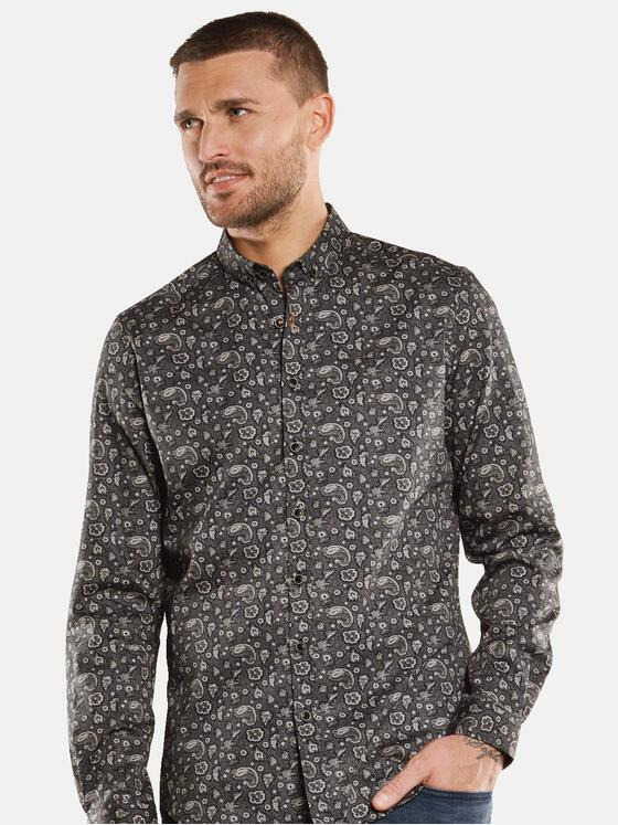 emilio adani Herren Langarm-Hemd mit All-Over-Print Sand 33343