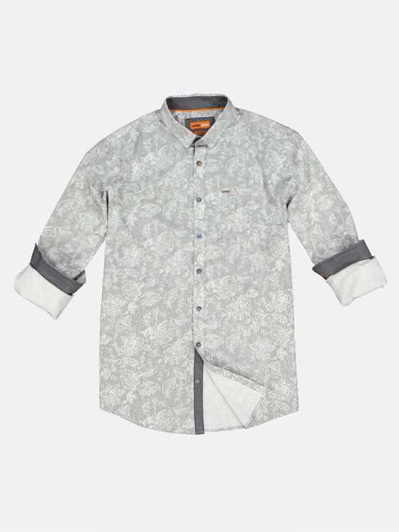 emilio adani Herren Langarm-Hemd mit floralem All-Over-Print Grau 33474
