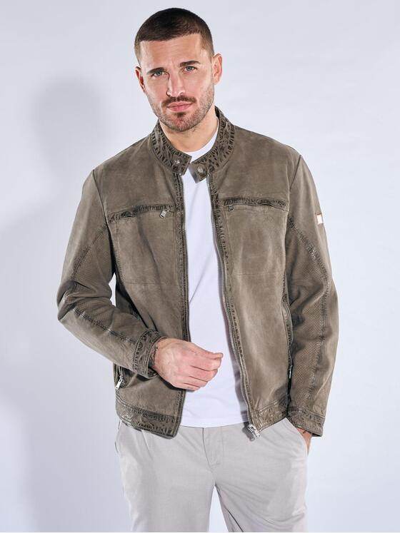 emilio adani Herren Sportive Lammlederjacke Khaki 40228